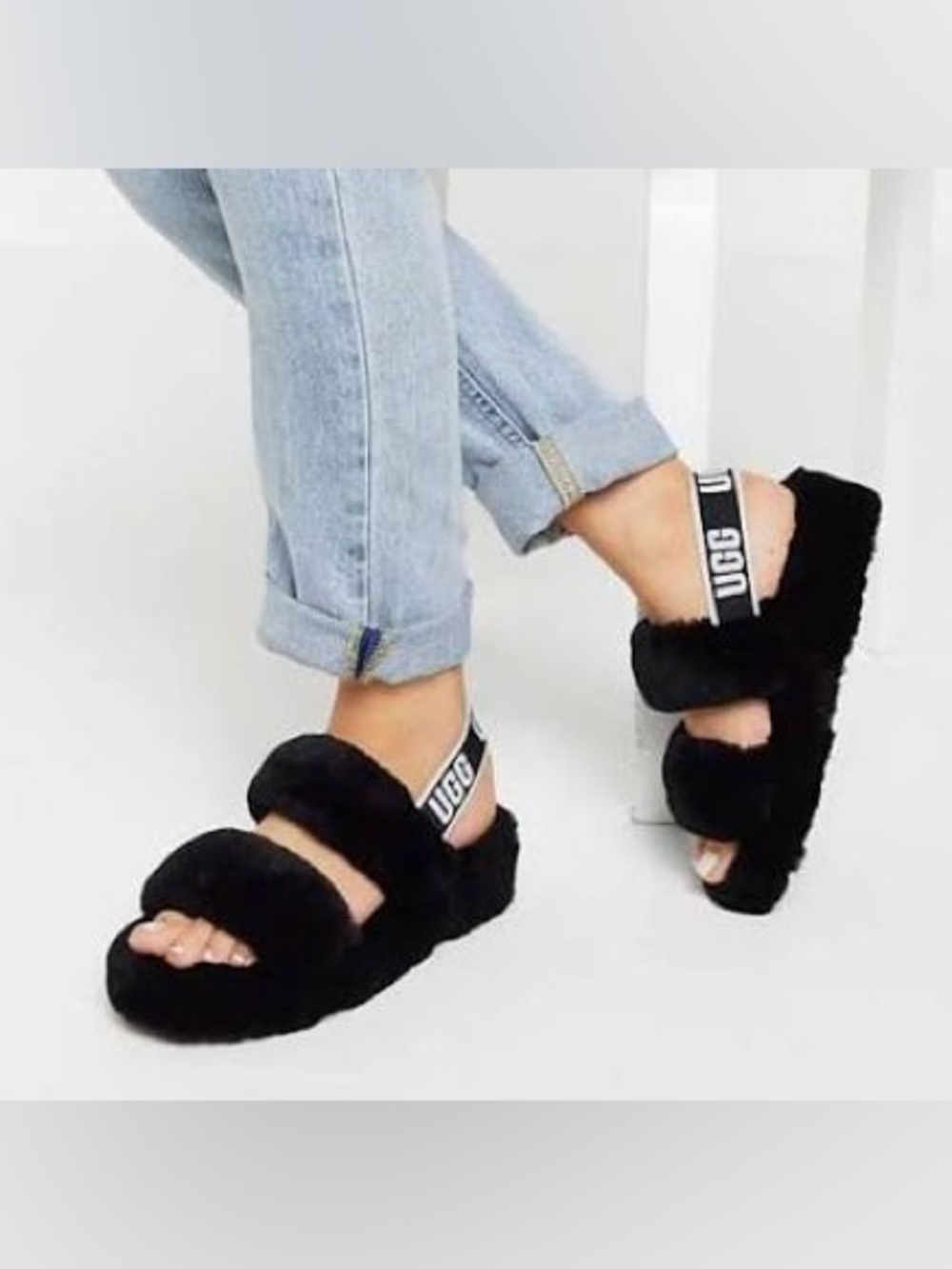 UGG Oh Yeah Slides, Black Sheepskin Sz 8 - Picture 2 of 7